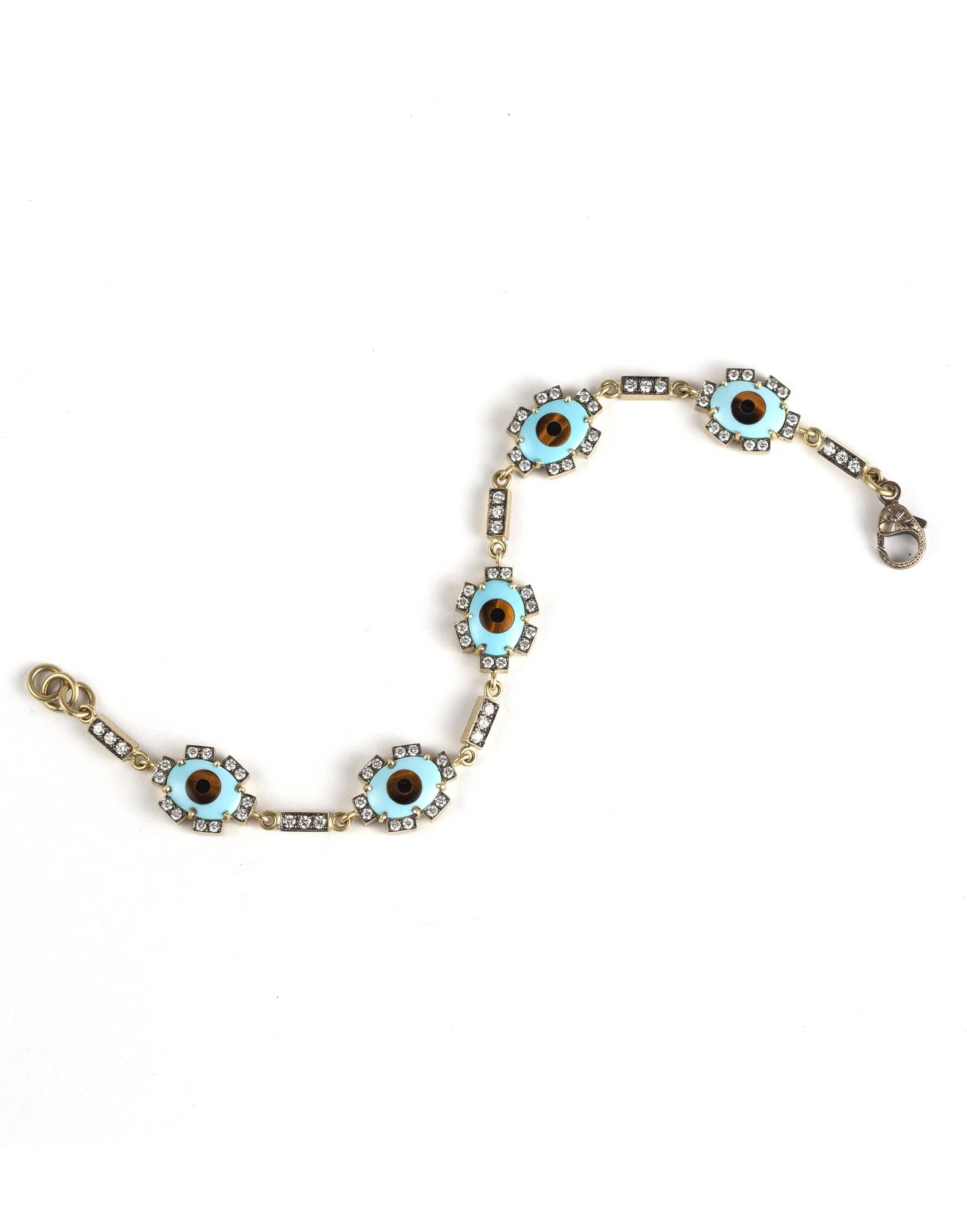 SYLVA & CIE-Turquoise and Diamond Evil Eye Bracelet-YELLOW GOLD