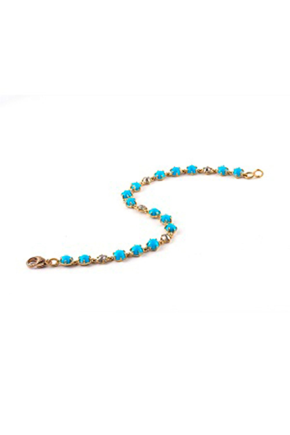 SYLVA & CIE-Turquoise Grey Rose Cut Tennis bracelet-YELLOW GOLD