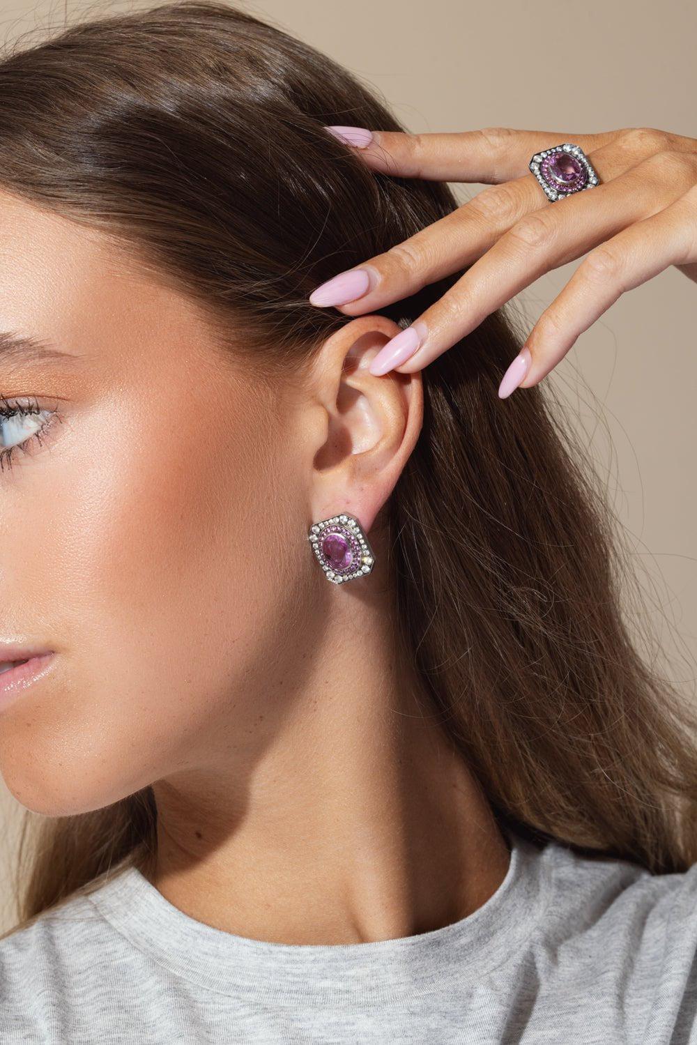 SYLVA & CIE-Pink Sapphire Renee Earrings-WHITE GOLD