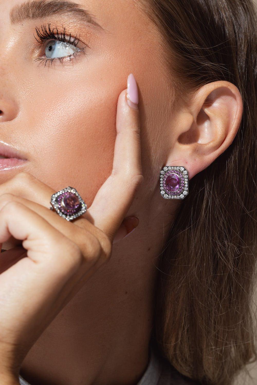 SYLVA & CIE-Pink Sapphire Renee Earrings-WHITE GOLD