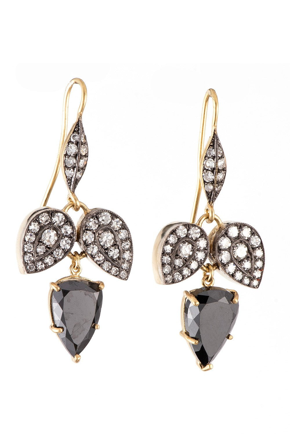 SYLVA & CIE-Black Diamond Drop Earrings-YELLOW GOLD