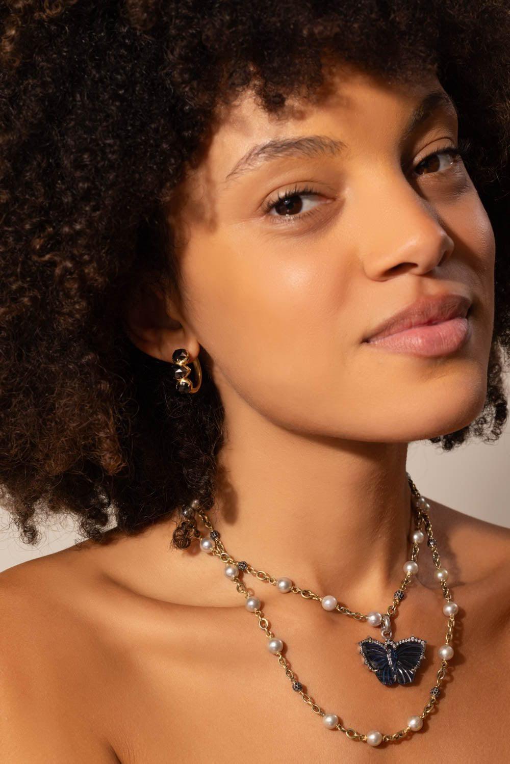 Black Diamond Hoop Earrings-YELLOW GOLD-JEWELRYFINE JEWELEARRING-SYLVA & CIE