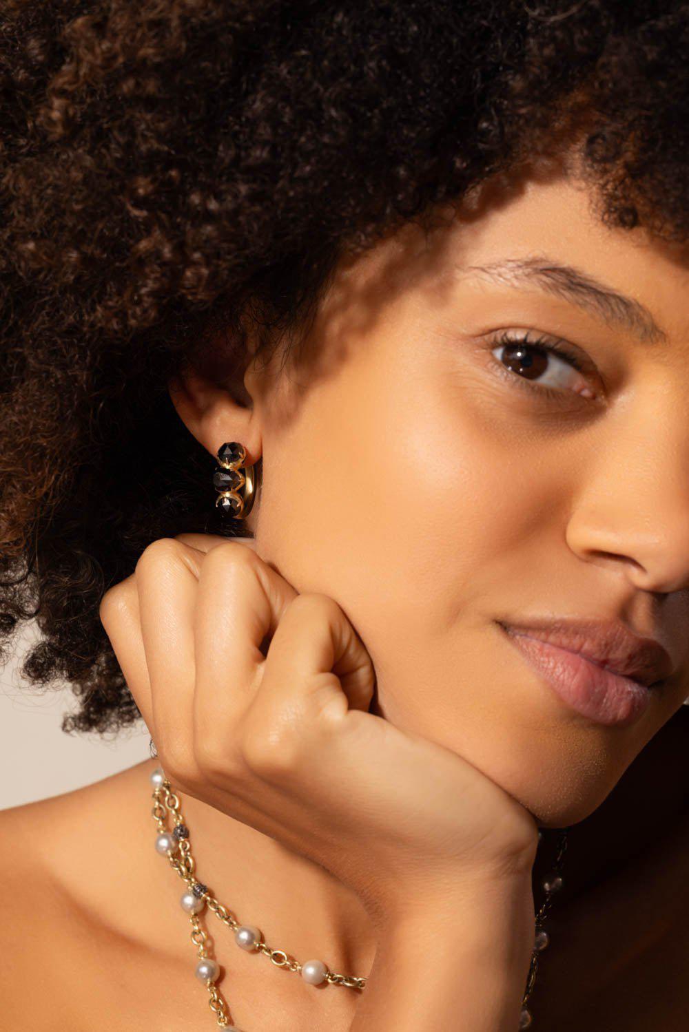 Black Diamond Hoop Earrings-YELLOW GOLD-JEWELRYFINE JEWELEARRING-SYLVA & CIE