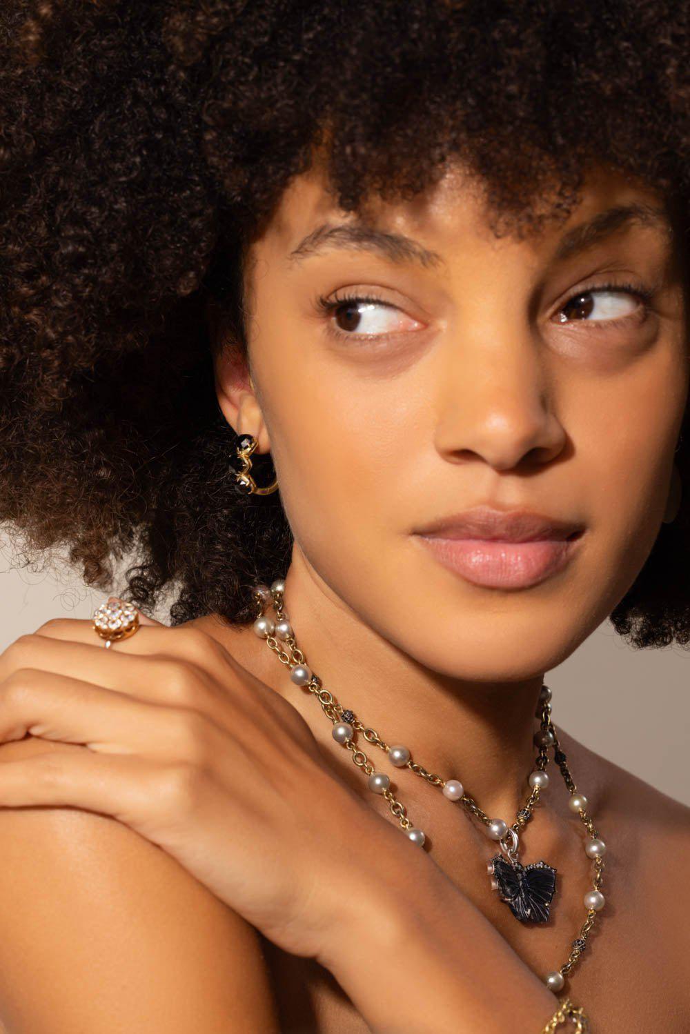 Black Diamond Hoop Earrings-YELLOW GOLD-JEWELRYFINE JEWELEARRING-SYLVA & CIE