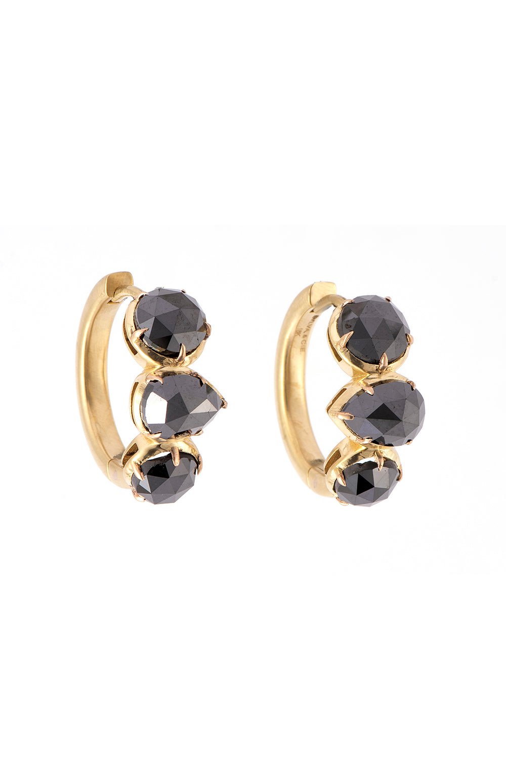 SYLVA & CIE-Black Diamond Hoop Earrings-YELLOW GOLD