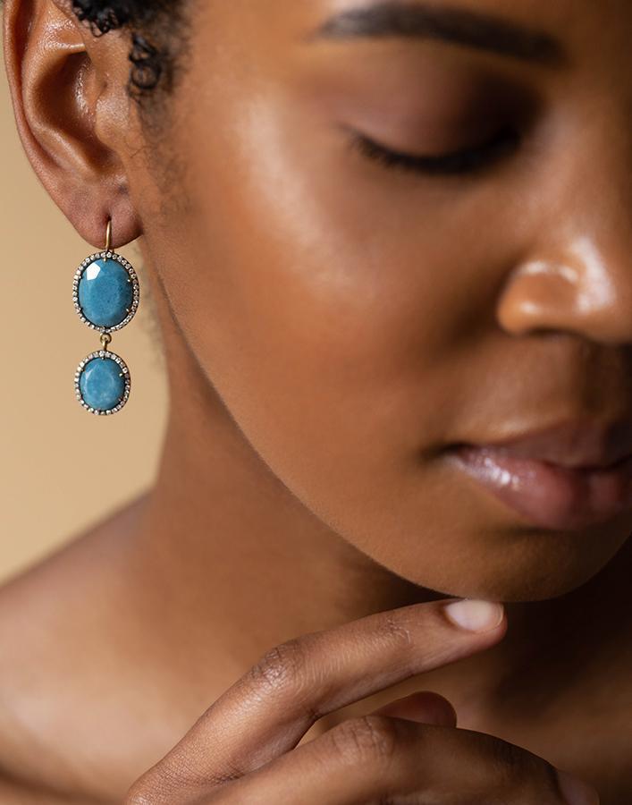 SYLVA & CIE-Blue Quartz Drop Earrings-YELLOW GOLD