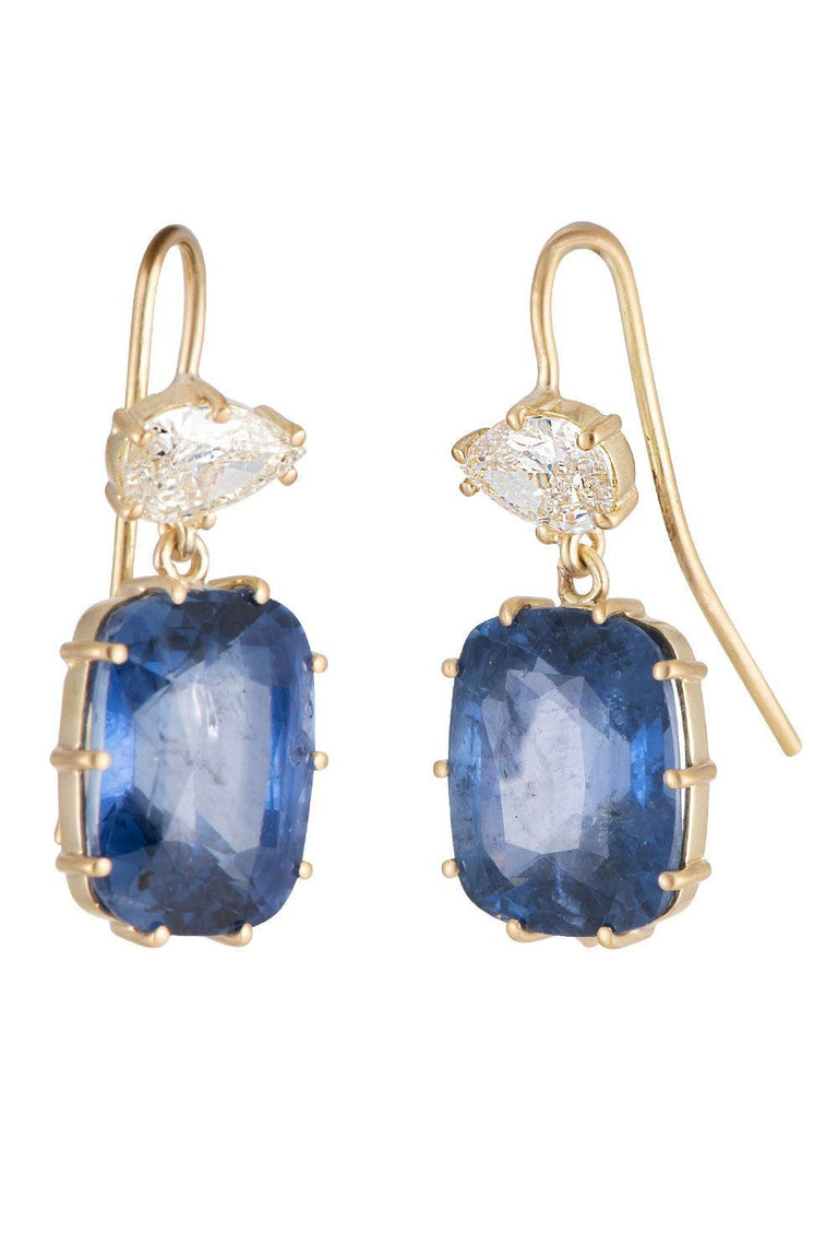 Blue Sapphire Diamond Pear Drop Earrings