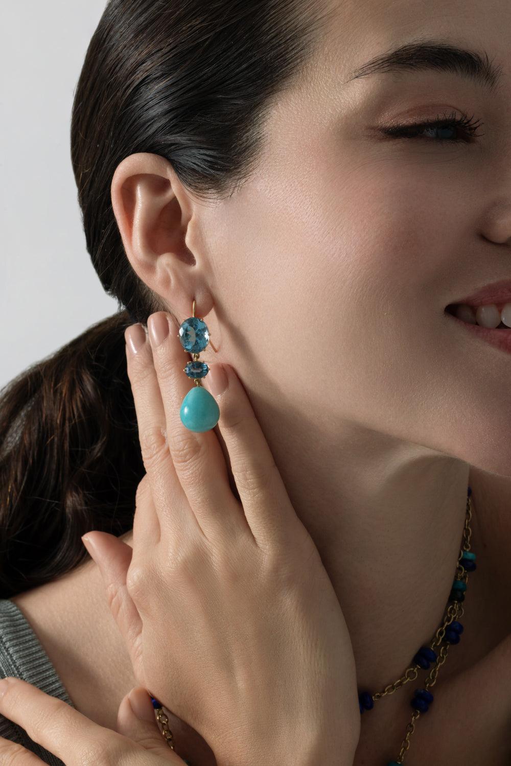Blue Topaz Amazonite Drop Earrings-YELLOW GOLD-JEWELRYFINE JEWELEARRING-SYLVA & CIE