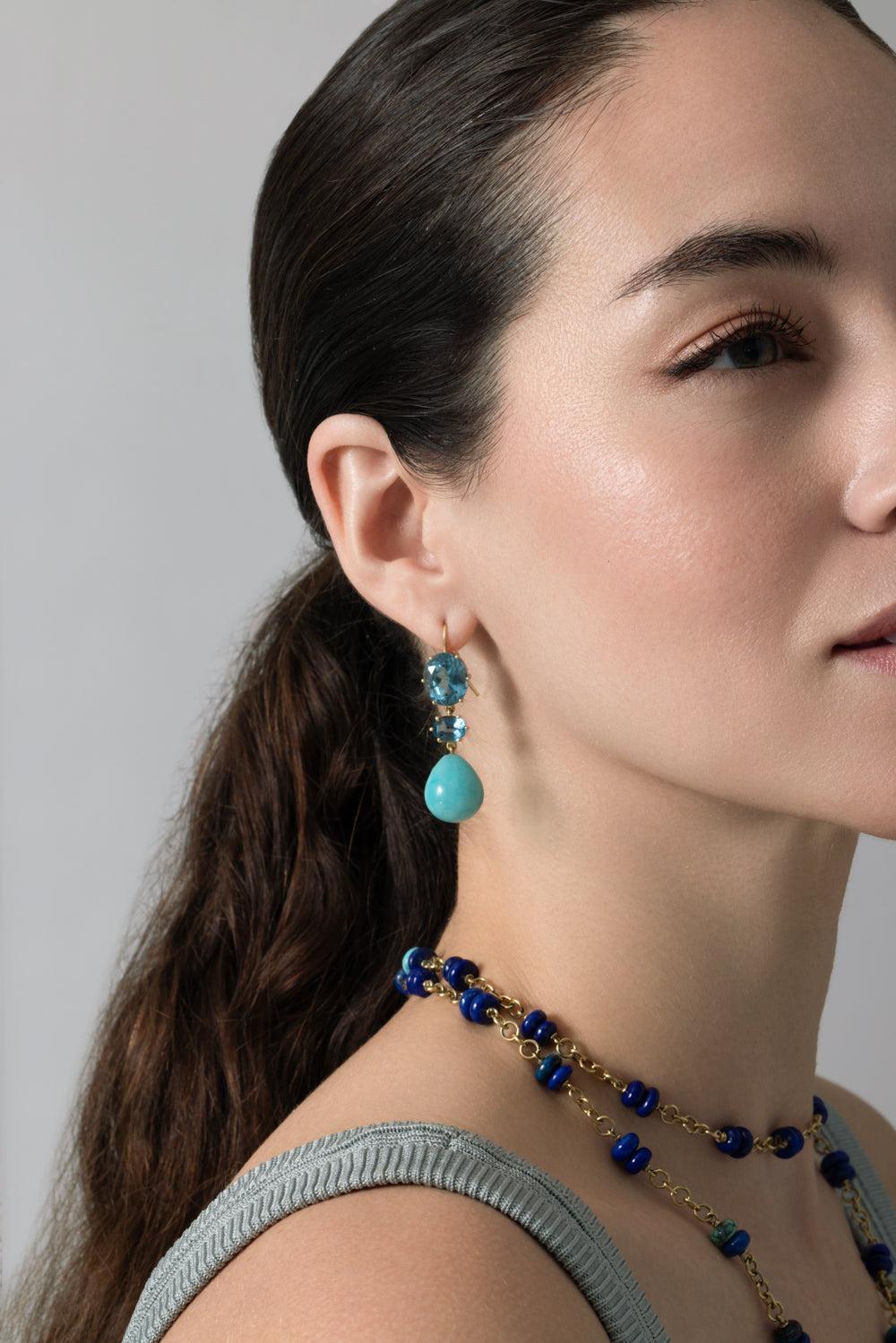 Blue Topaz Amazonite Drop Earrings-YELLOW GOLD-JEWELRYFINE JEWELEARRING-SYLVA & CIE