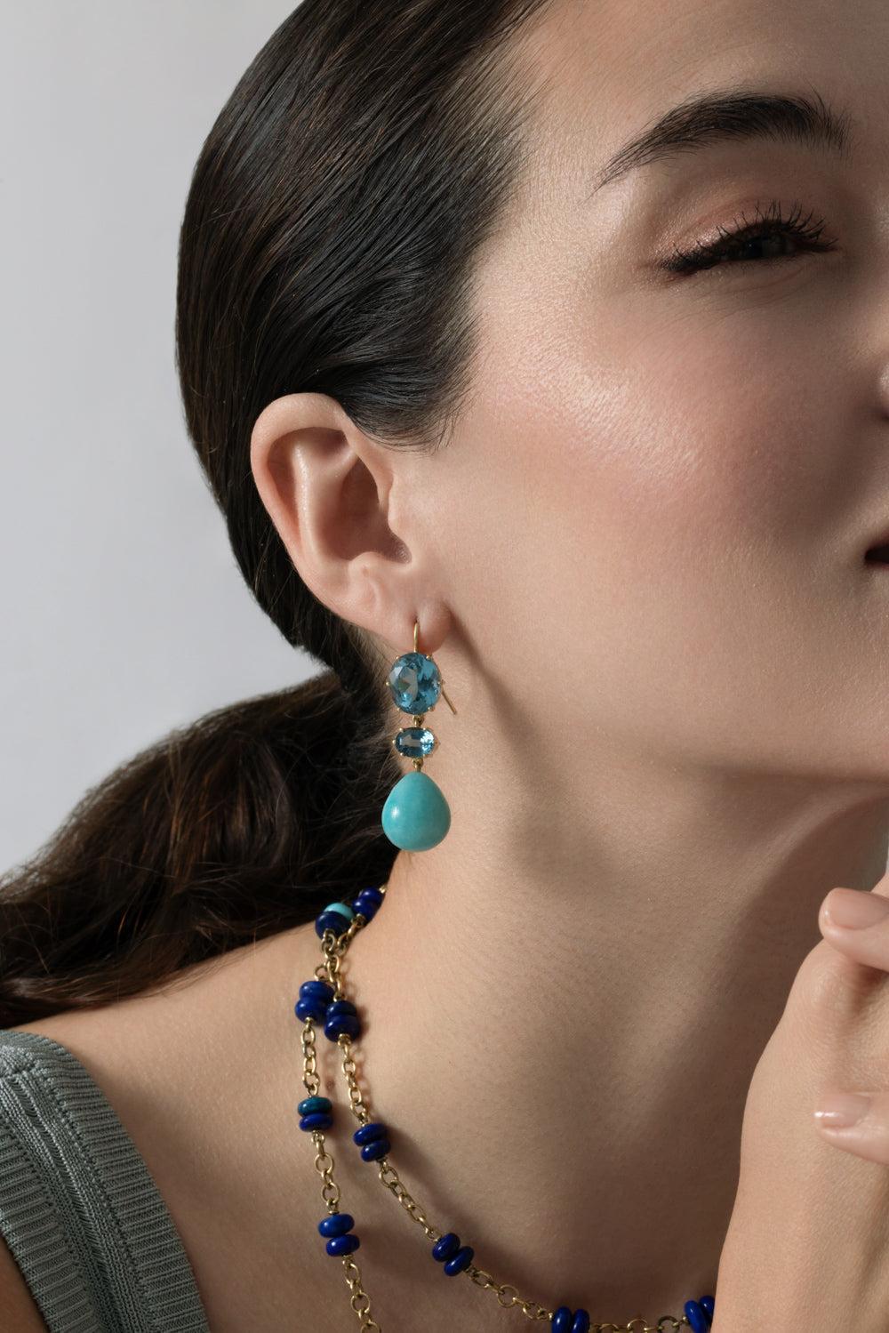 Blue Topaz Amazonite Drop Earrings-YELLOW GOLD-JEWELRYFINE JEWELEARRING-SYLVA & CIE