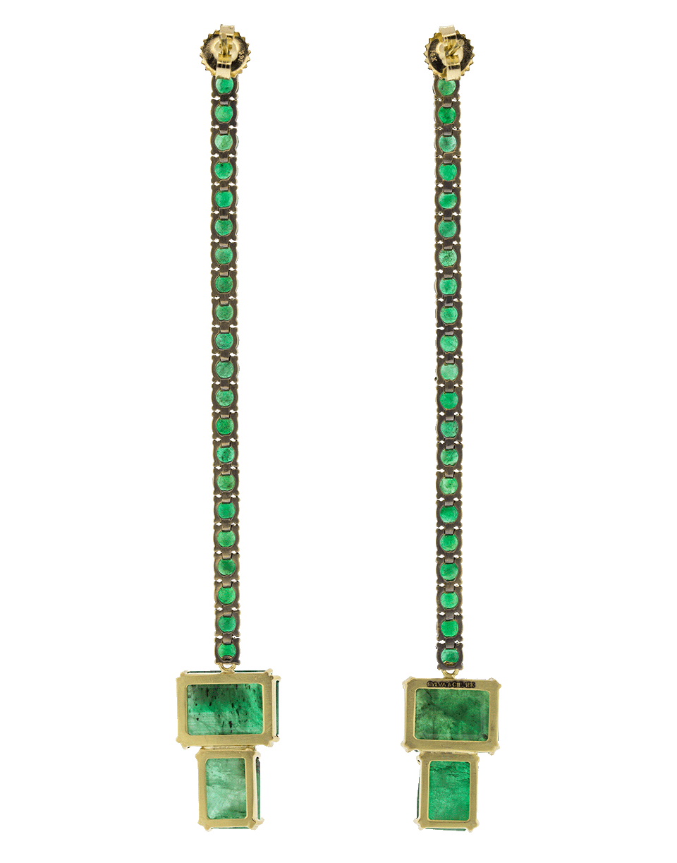 SYLVA & CIE-Brazilian And Zambian Emerald Strand Earrings-YELLOW GOLD