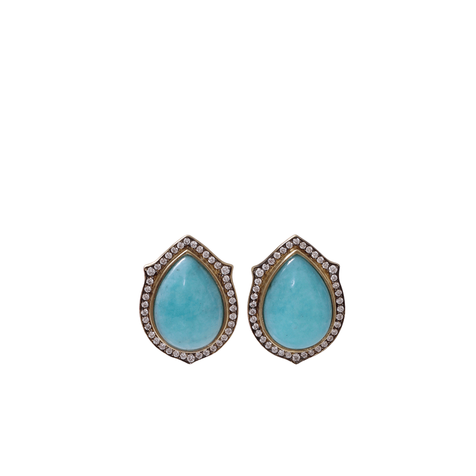 SYLVA & CIE-Cabochon Amazonite Earrings-YELLOW GOLD