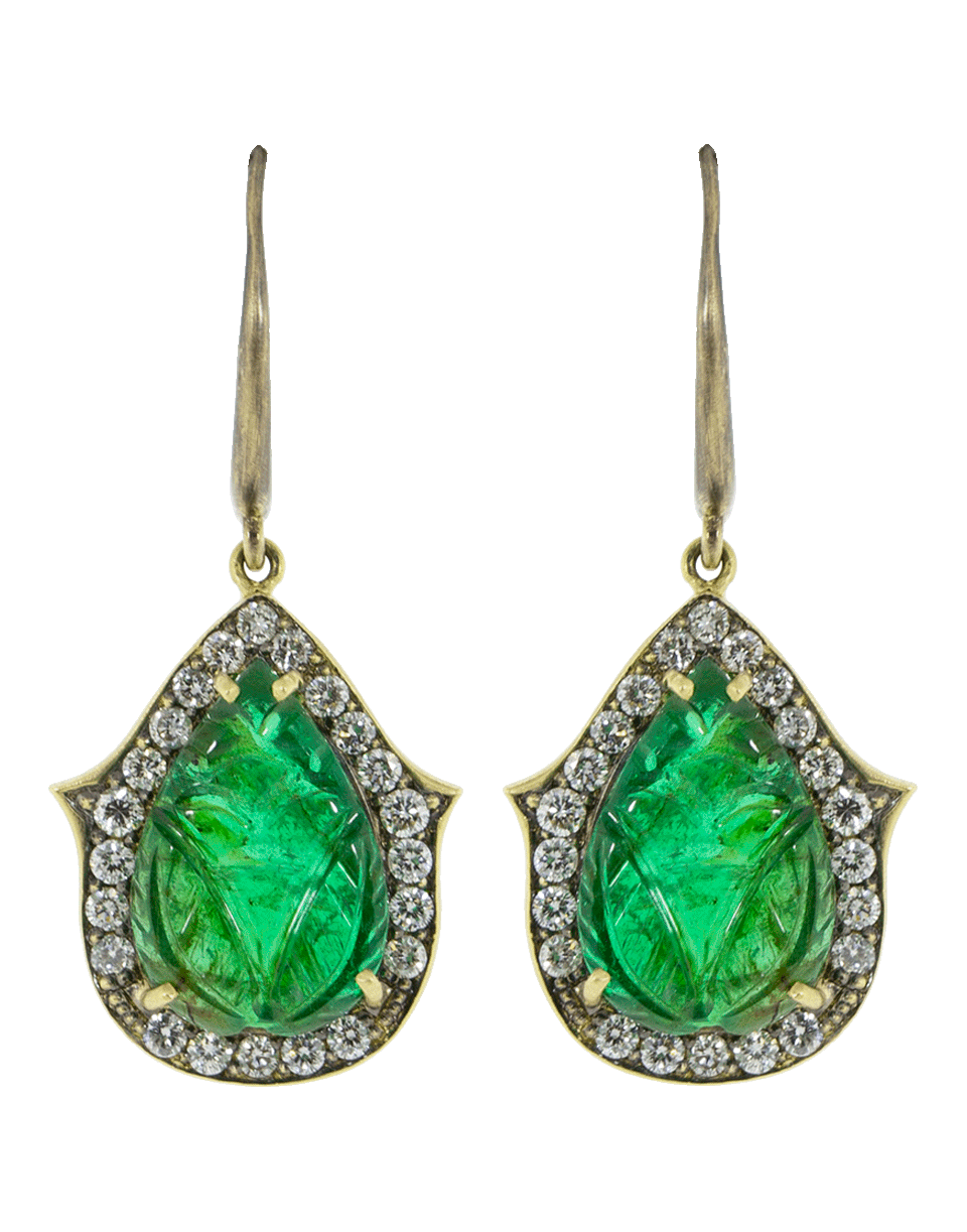 SYLVA & CIE-Carved Zambian Emerald And Diamond Earrings-YELLOW GOLD