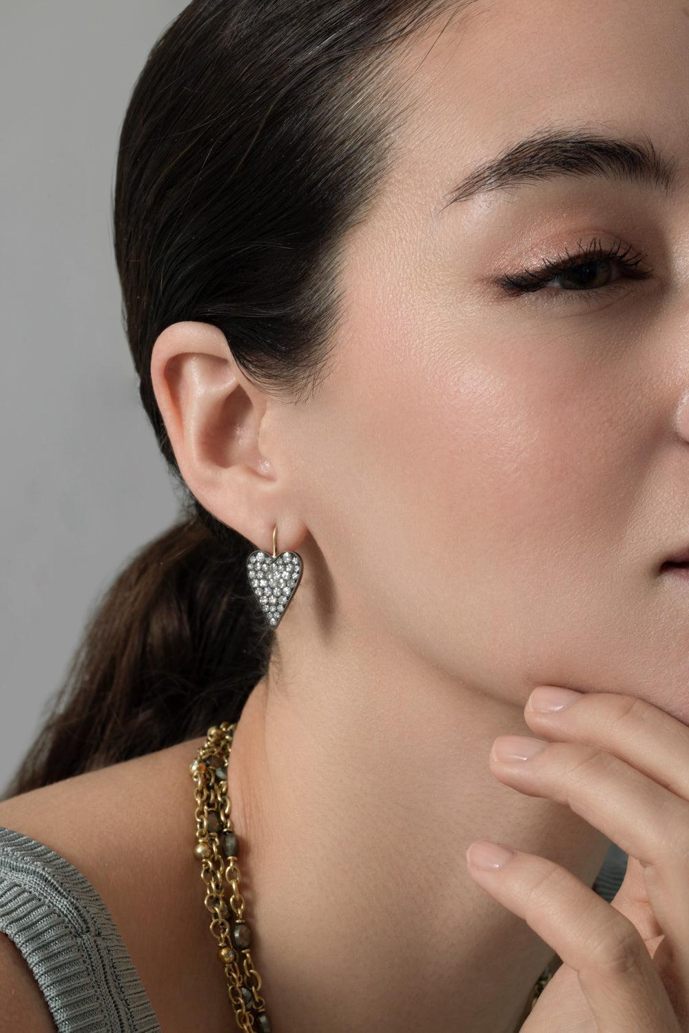 Diamond Heart Earrings-YELLOW GOLD-JEWELRYFINE JEWELEARRING-SYLVA & CIE