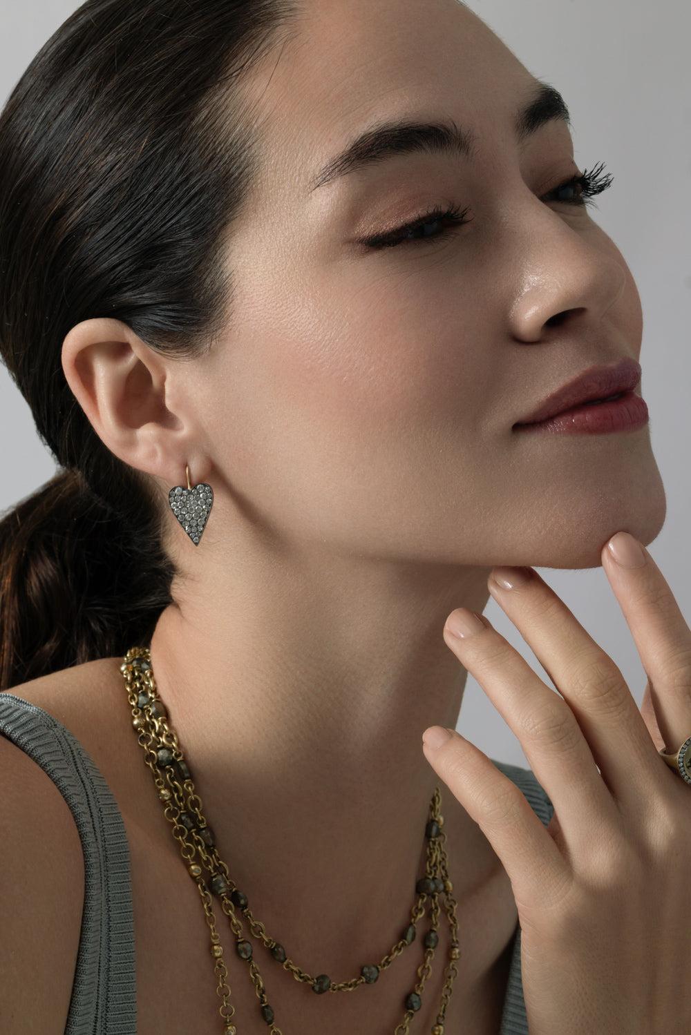 Diamond Heart Earrings-YELLOW GOLD-JEWELRYFINE JEWELEARRING-SYLVA & CIE