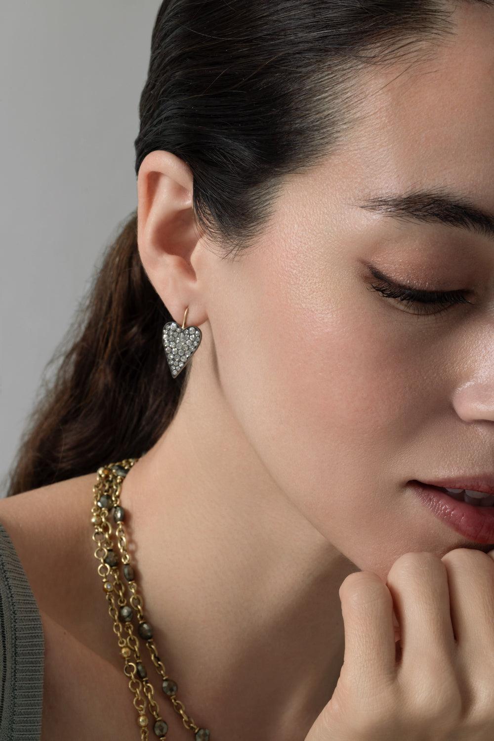 Diamond Heart Earrings-YELLOW GOLD-JEWELRYFINE JEWELEARRING-SYLVA & CIE
