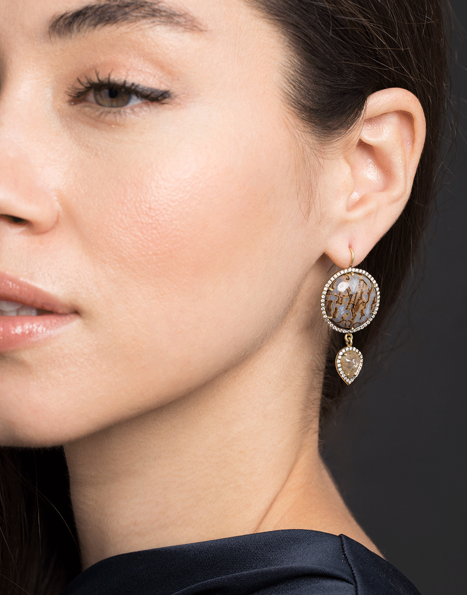 SYLVA & CIE-Dinosaur Bone Rough Diamond Drop Earrings-YELLOW GOLD