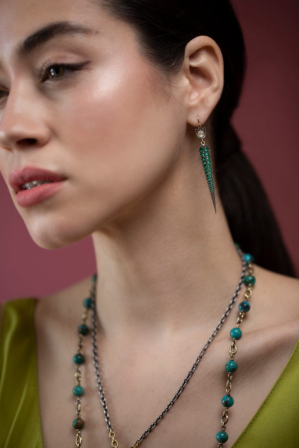 SYLVA & CIE-Emerald Dagger Earrings-YELLOW GOLD