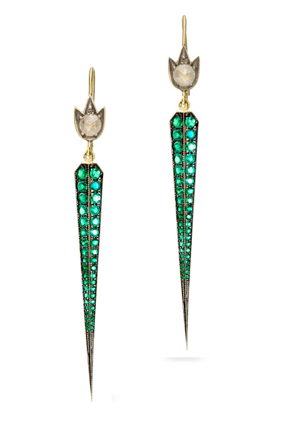 SYLVA & CIE-Emerald Dagger Earrings-YELLOW GOLD