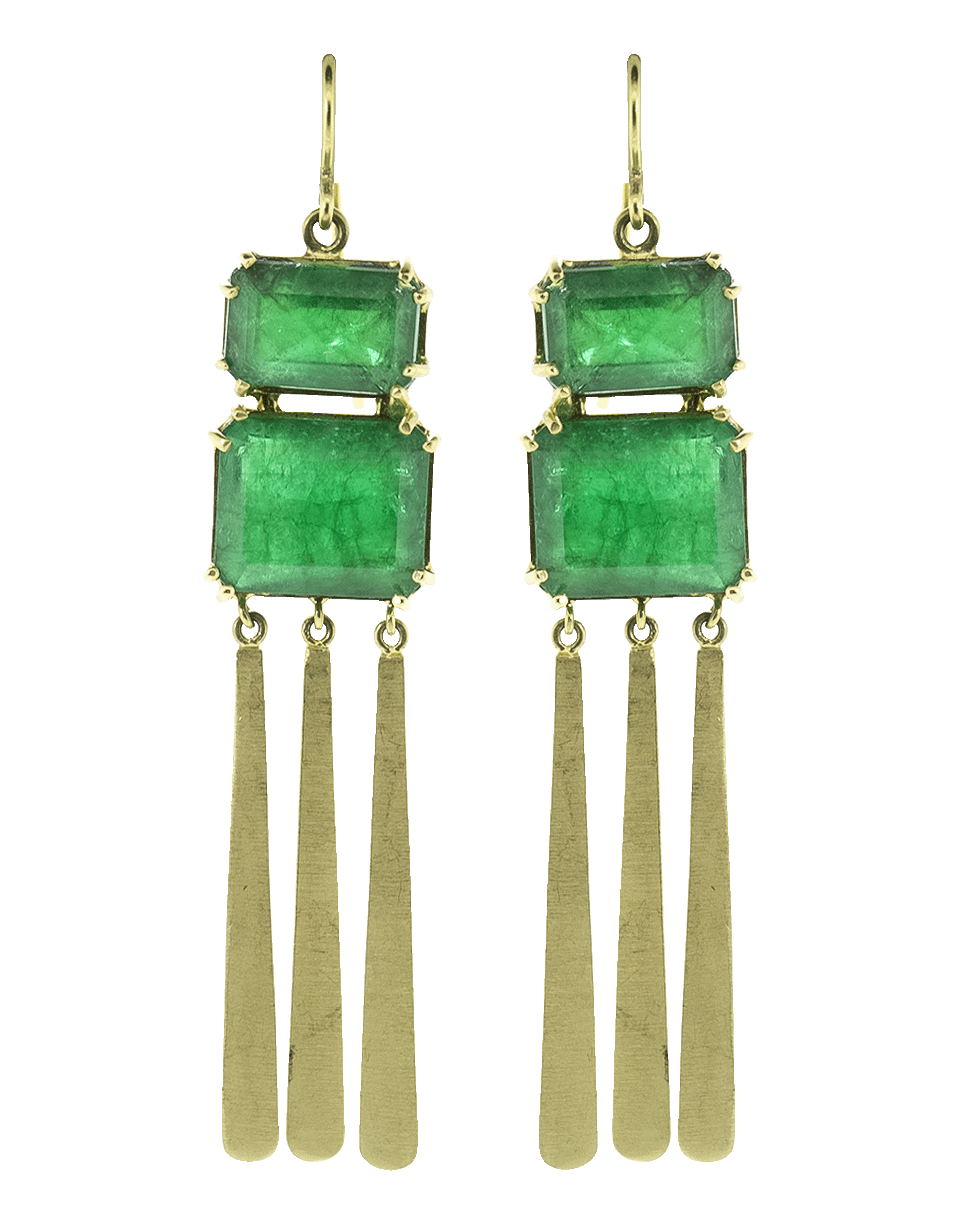 SYLVA & CIE-Emerald Tassel Earrings-YELLOW GOLD