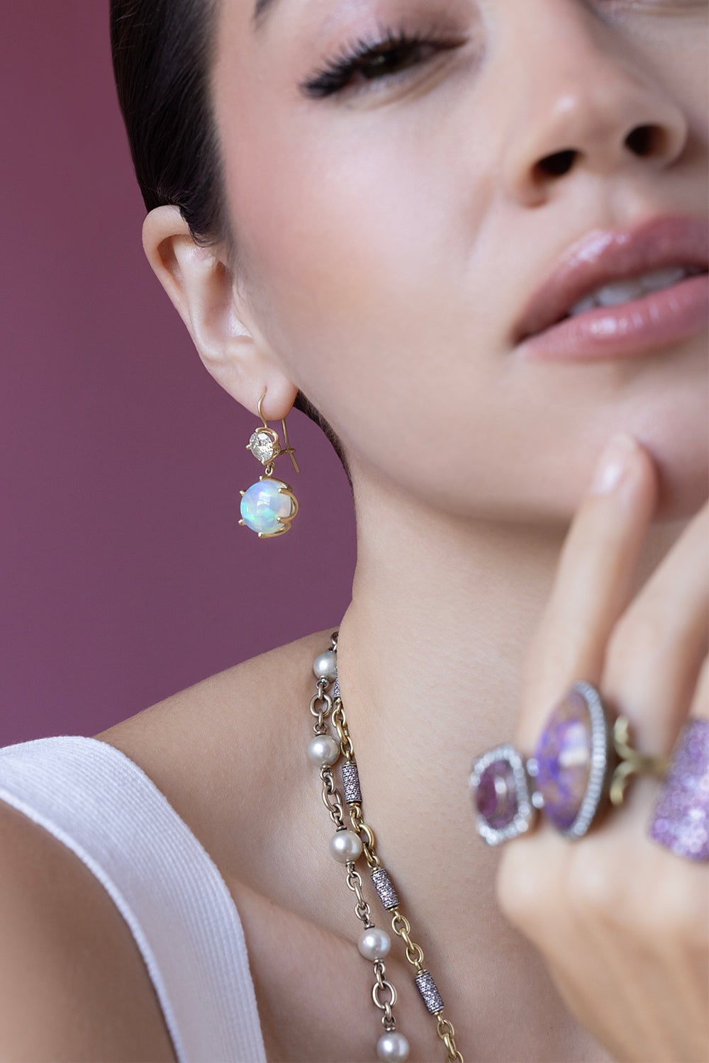 Ethiopian Opal Diamond Drop Earrings JEWELRYFINE JEWELEARRING SYLVA & CIE   
