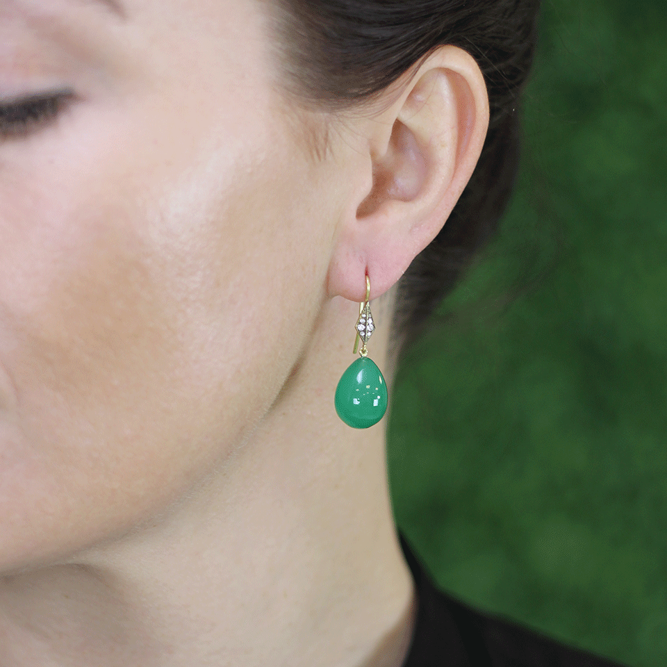 SYLVA & CIE-Green Agate Drop Earrings-YELLOW GOLD
