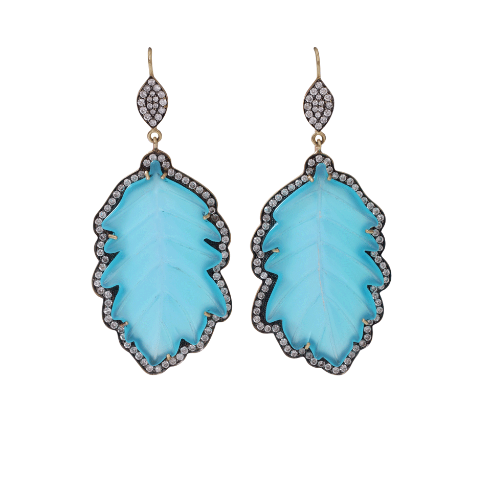 SYLVA & CIE-Hand-Carved Chalcedony Leaf Earrings-YELLOW GOLD