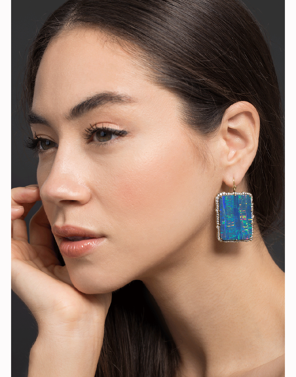 SYLVA & CIE-Opal and Round Brilliant Cut Diamond Drop Earrings-YELLOW GOLD