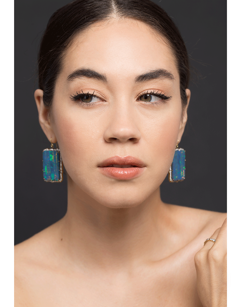 SYLVA & CIE-Opal and Round Brilliant Cut Diamond Drop Earrings-YELLOW GOLD