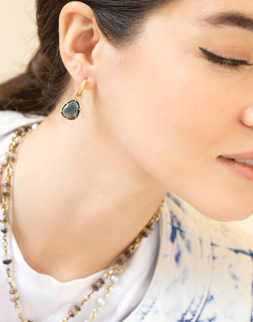 SYLVA & CIE-Pear Faceted Blue Topaz Earrings-YELLOW GOLD