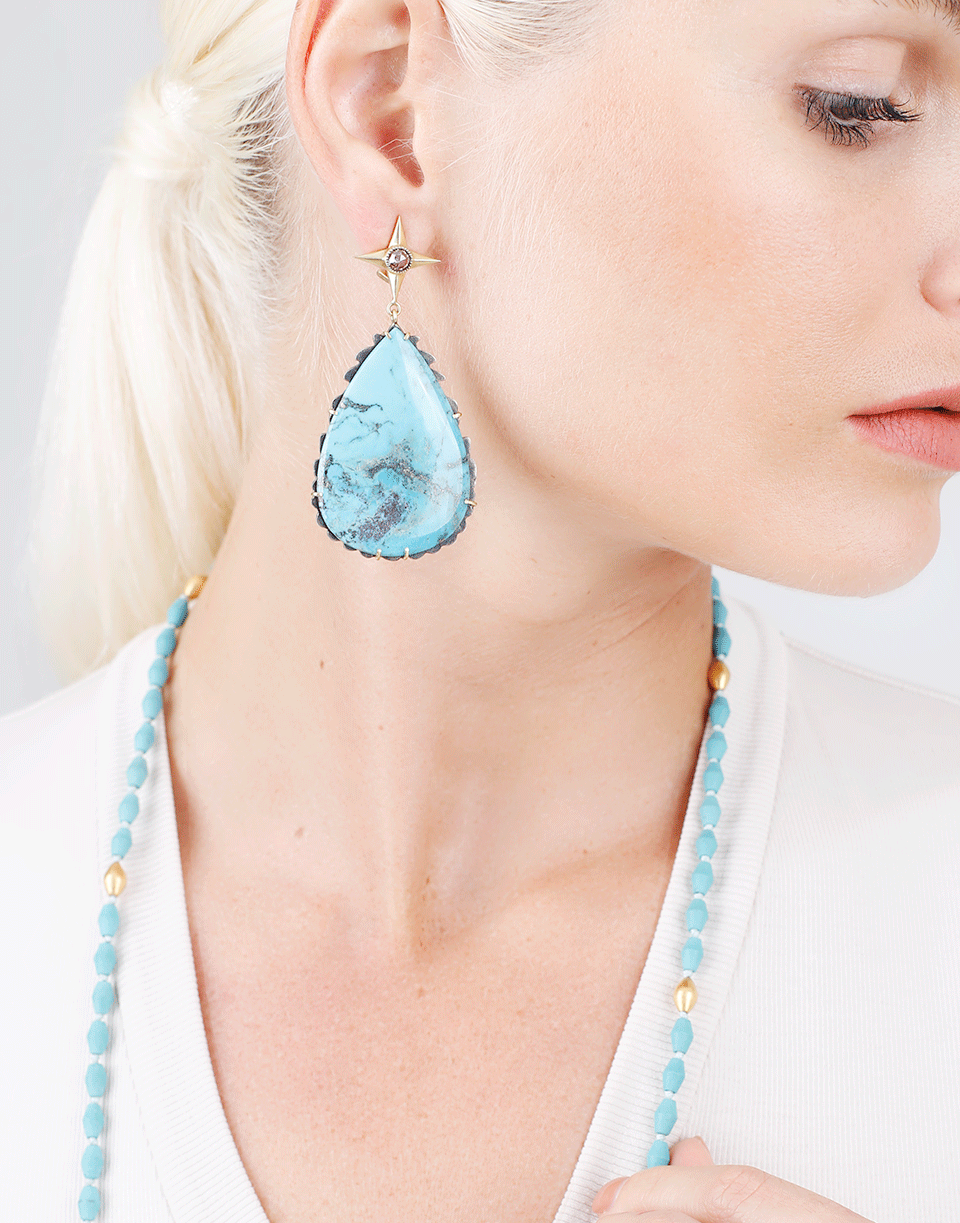 SYLVA & CIE-Pear Shape Turquoise Earrings-YELLOW GOLD