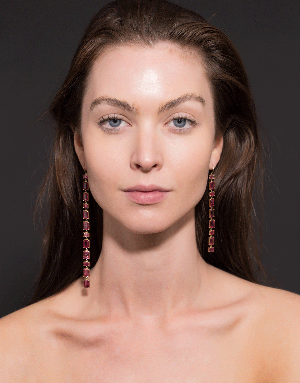 SYLVA & CIE-Pink Tourmaline Long Drop Earrings-YELLOW GOLD