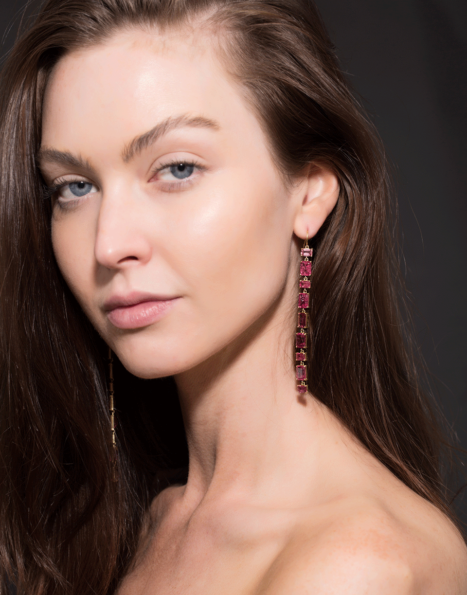 SYLVA & CIE-Pink Tourmaline Long Drop Earrings-YELLOW GOLD