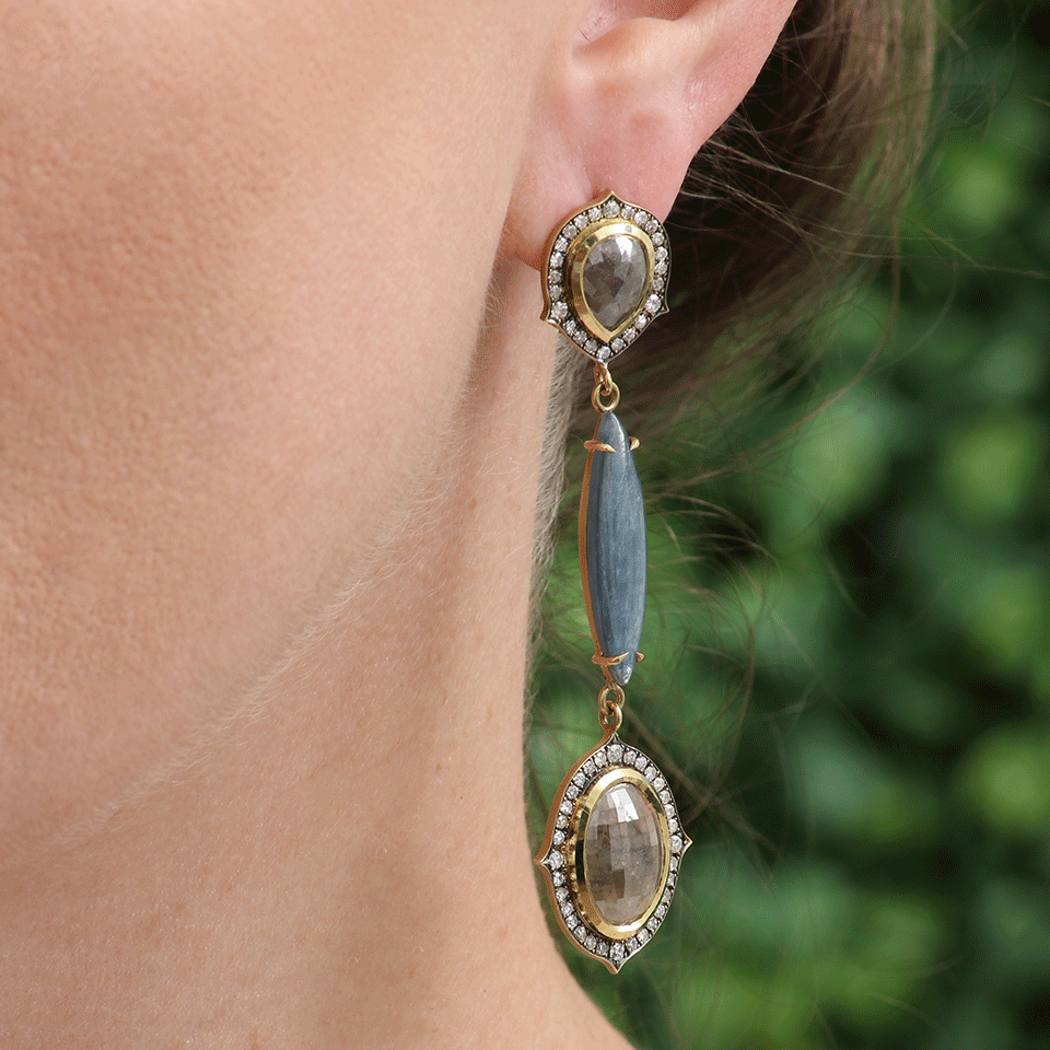 SYLVA & CIE-Rough Diamond And Kyanite Drop Earrings-YELLOW GOLD