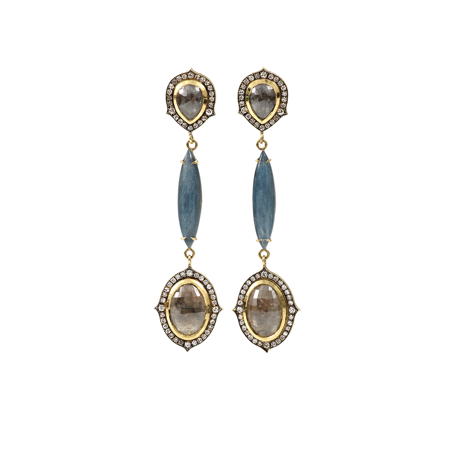 SYLVA & CIE-Rough Diamond And Kyanite Drop Earrings-YELLOW GOLD