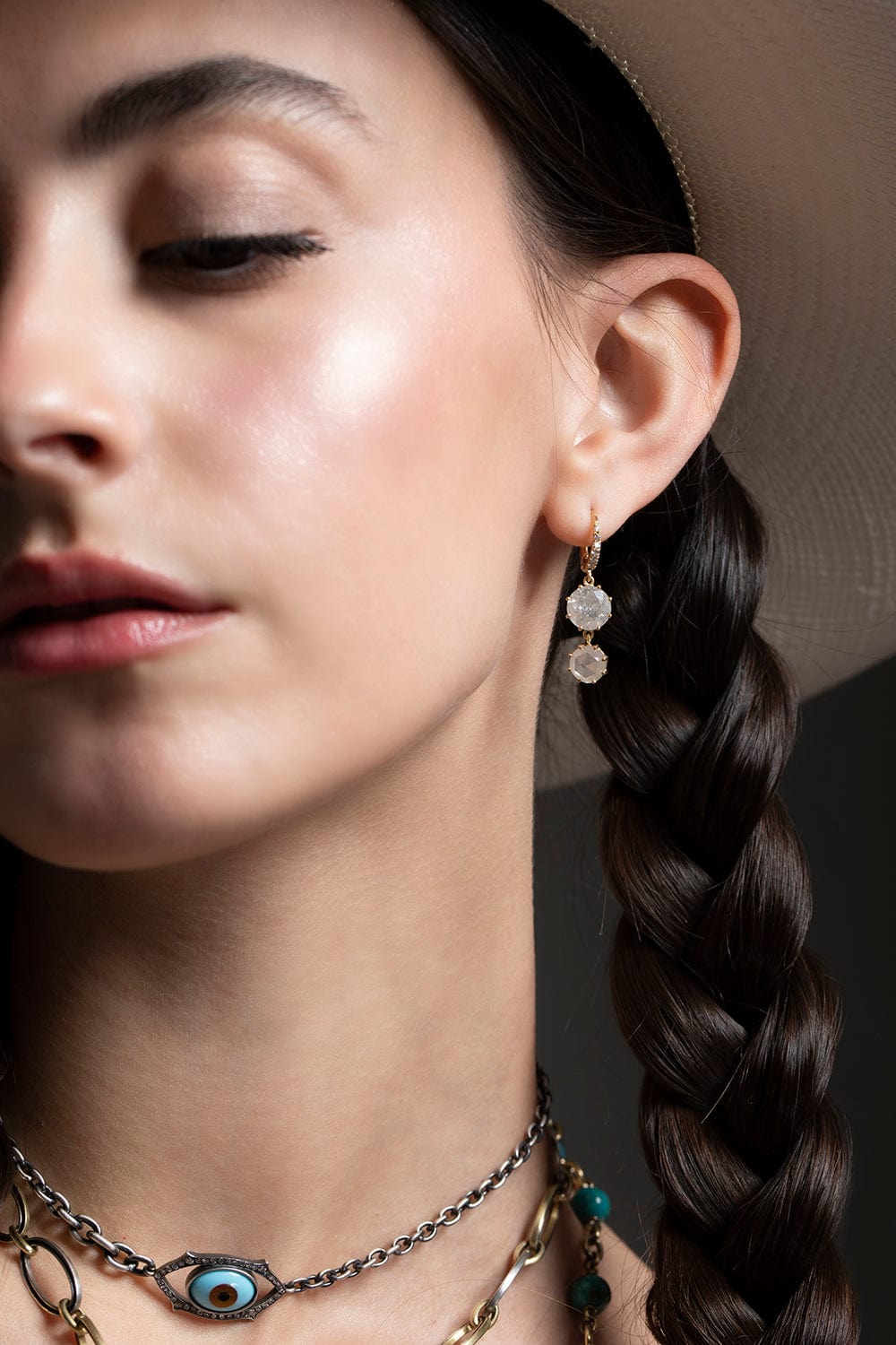 SYLVA & CIE-Salt and Pepper Diamond Drop Earrings-YELLOW GOLD