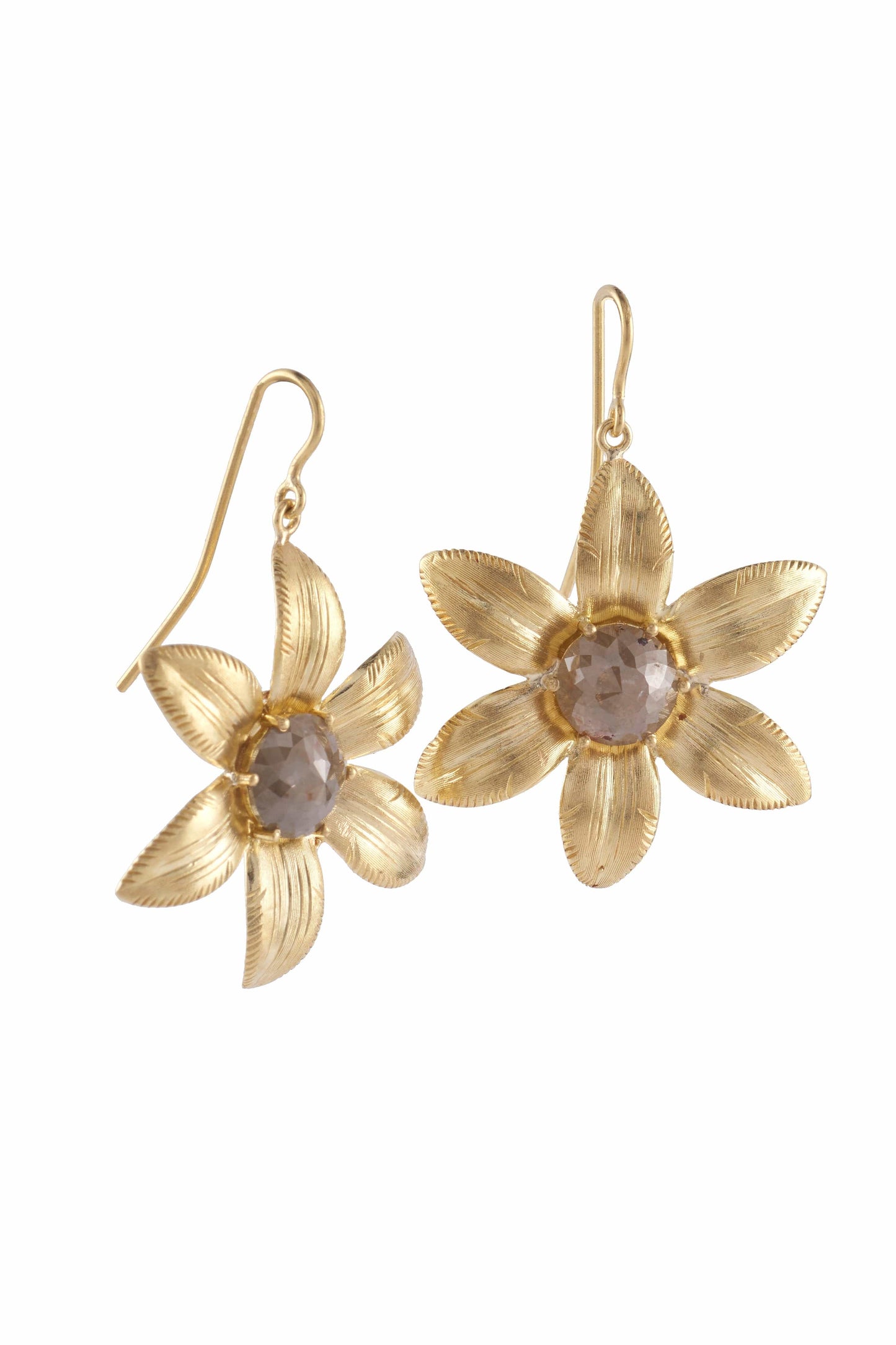 SYLVA & CIE-Salt and Pepper Diamond Flower Drop Earrings-YELLOW GOLD