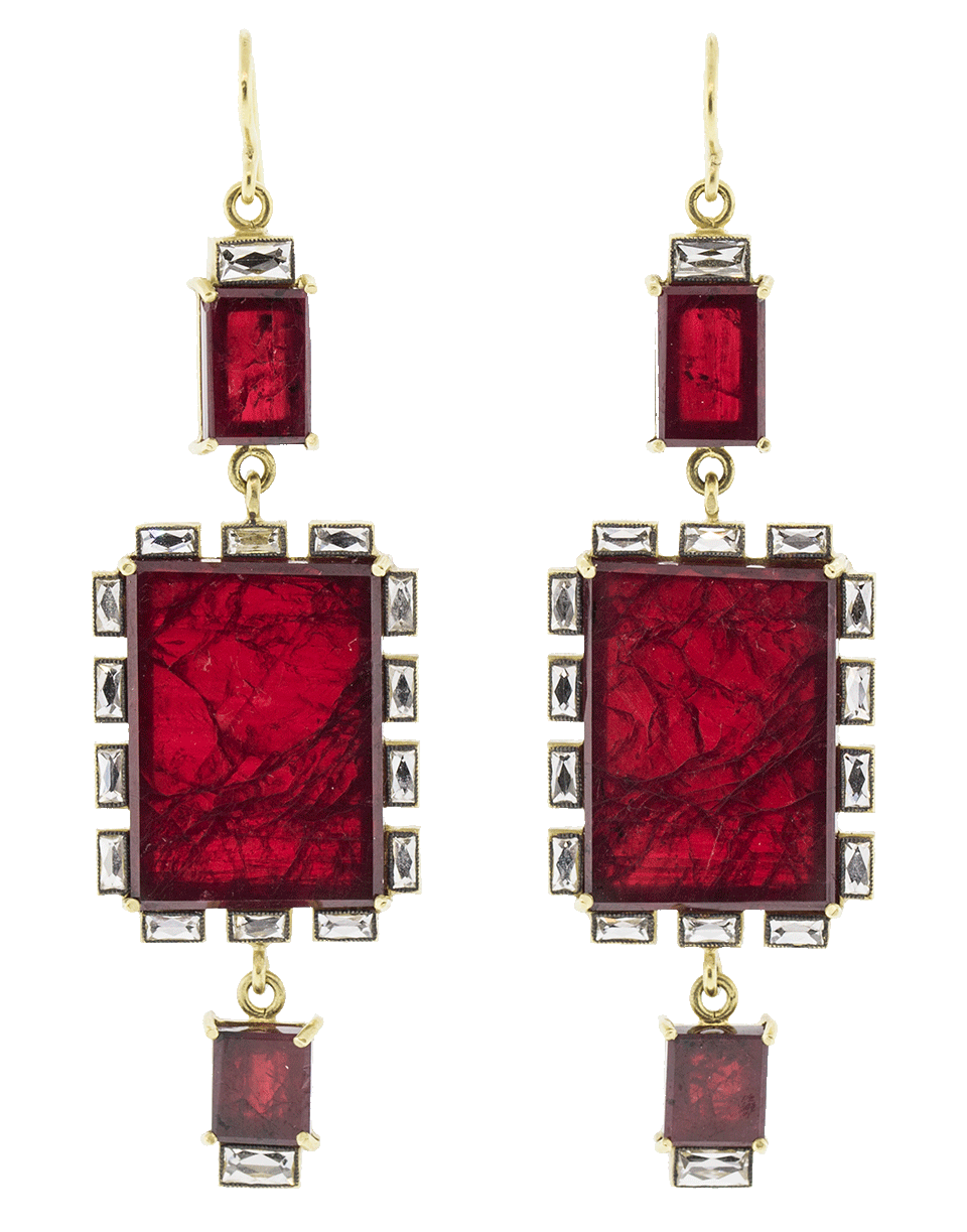 SYLVA & CIE-Square Ruby Earrings-YELLOW GOLD