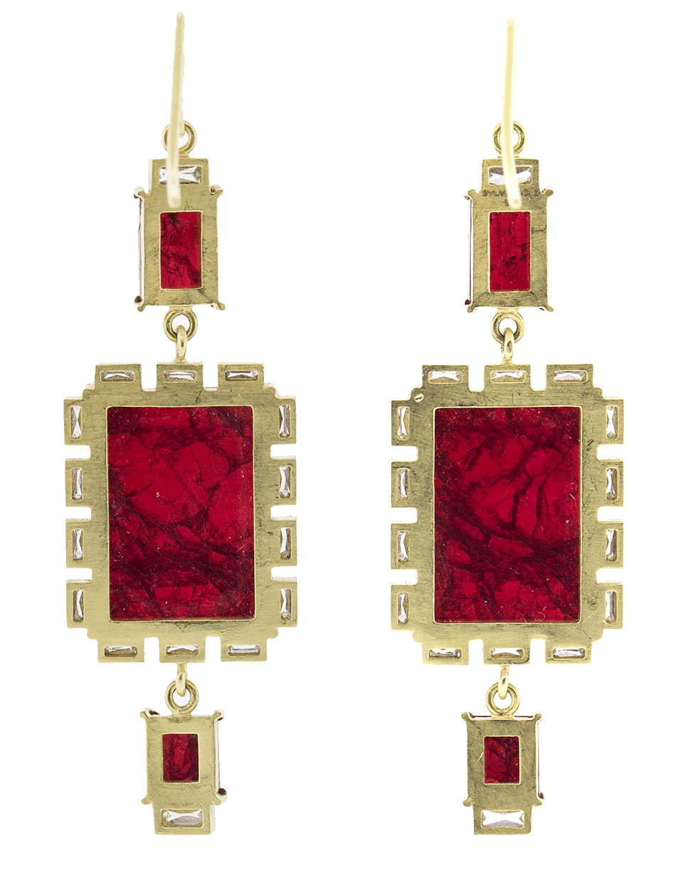 SYLVA & CIE-Square Ruby Earrings-YELLOW GOLD