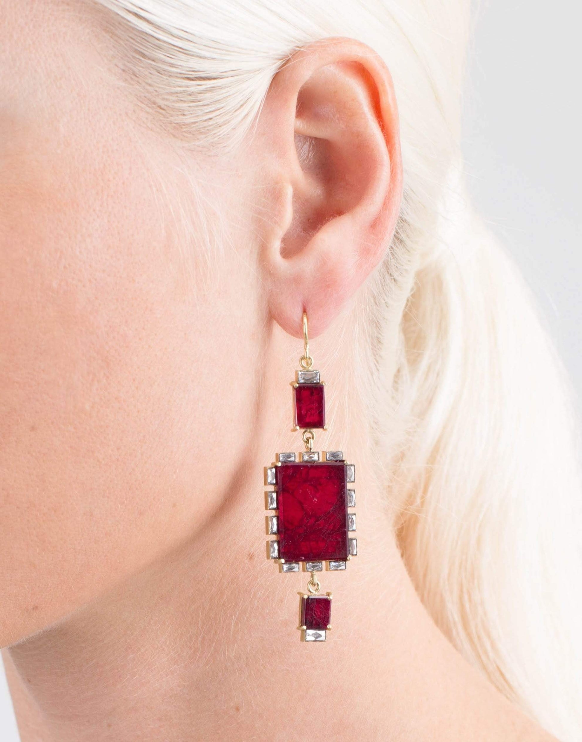 SYLVA & CIE-Square Ruby Earrings-YELLOW GOLD