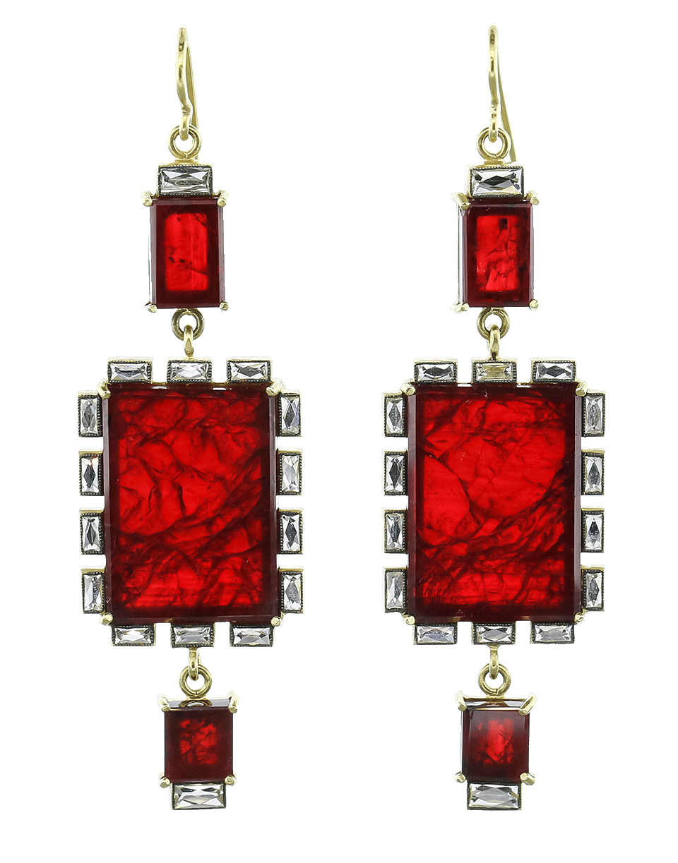 SYLVA & CIE-Square Ruby Earrings-YELLOW GOLD