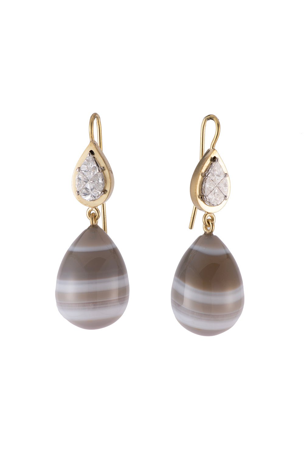 SYLVA & CIE-Striped Agate Mosaic Drops Earrings-YELLOW GOLD