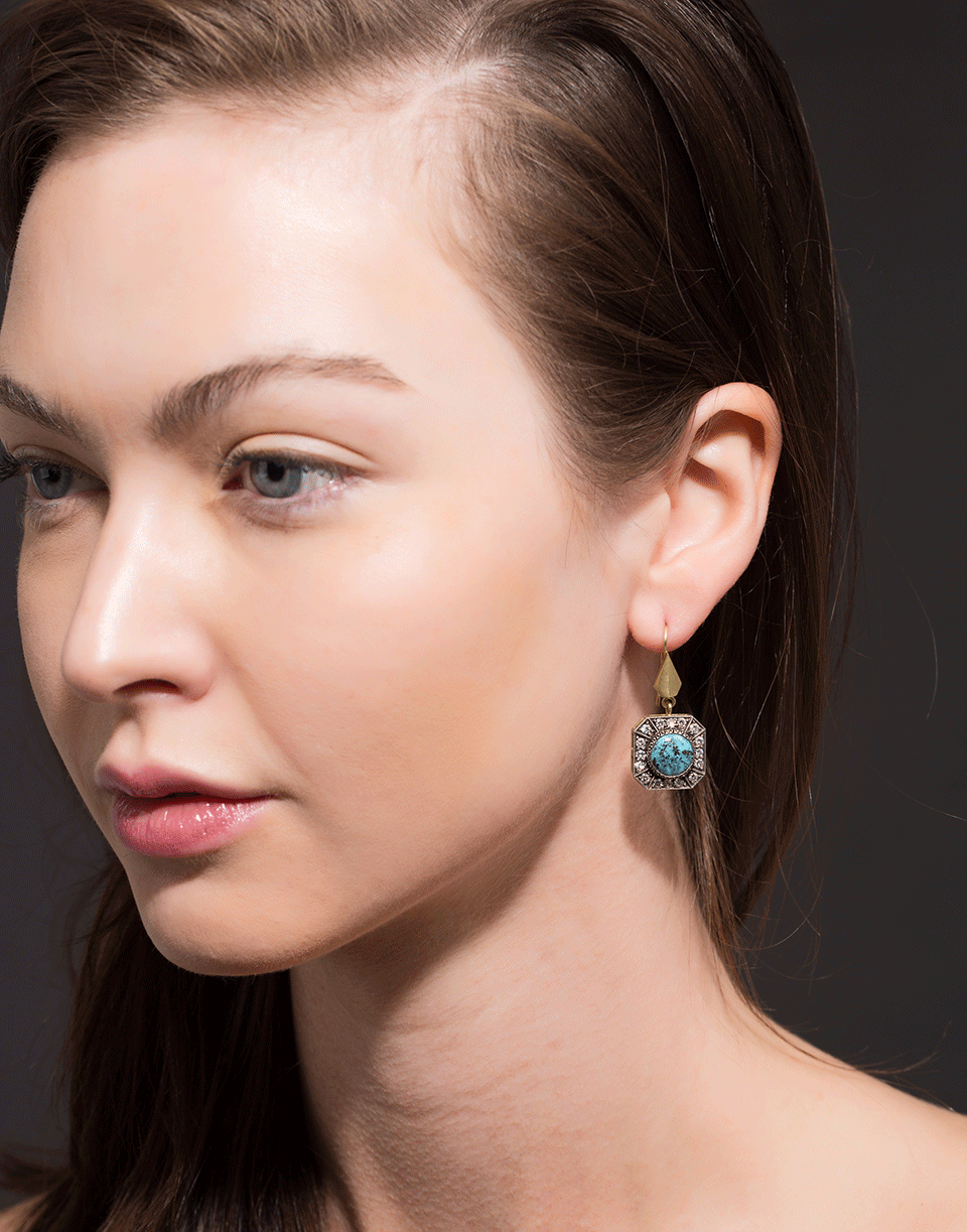 SYLVA & CIE-Turquoise And Diamond Drop Earrings-YELLOW GOLD
