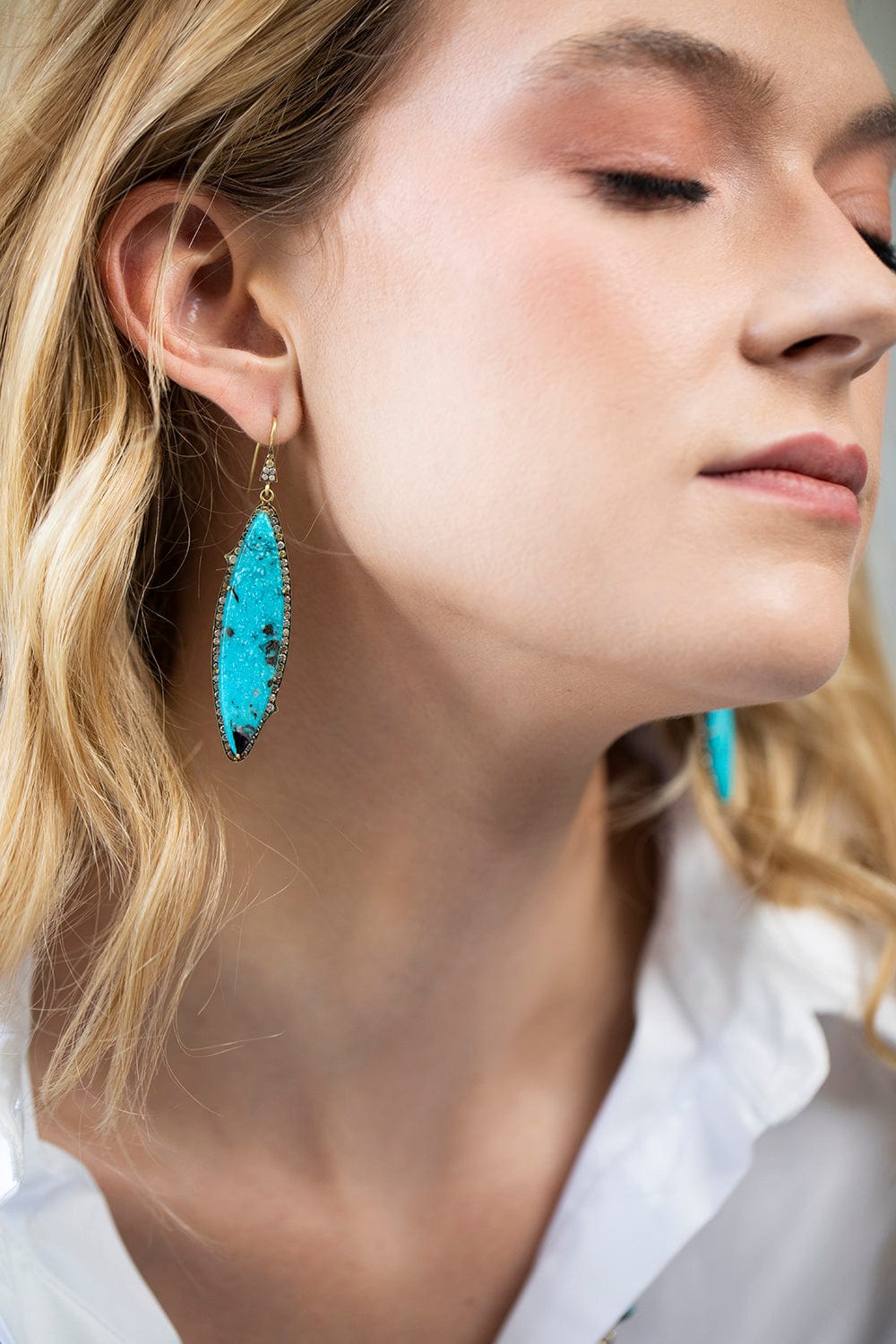 SYLVA & CIE-Turquoise and Diamond Pave Earrings-YELLOW GOLD