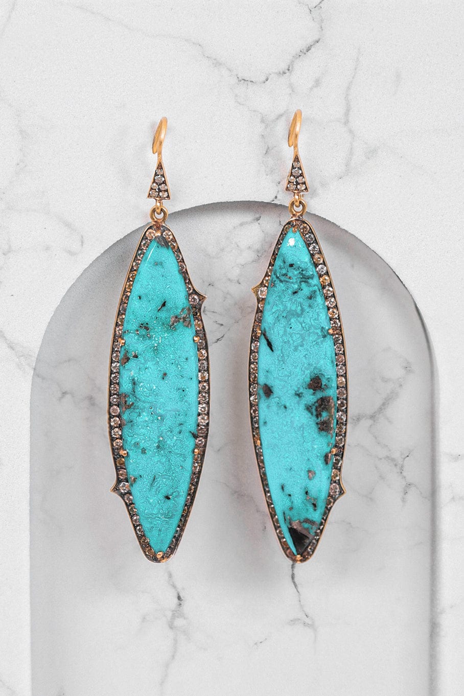SYLVA & CIE-Turquoise and Diamond Pave Earrings-YELLOW GOLD