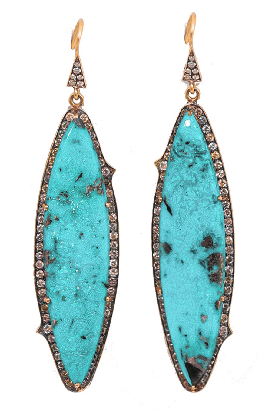 SYLVA & CIE-Turquoise and Diamond Pave Earrings-YELLOW GOLD