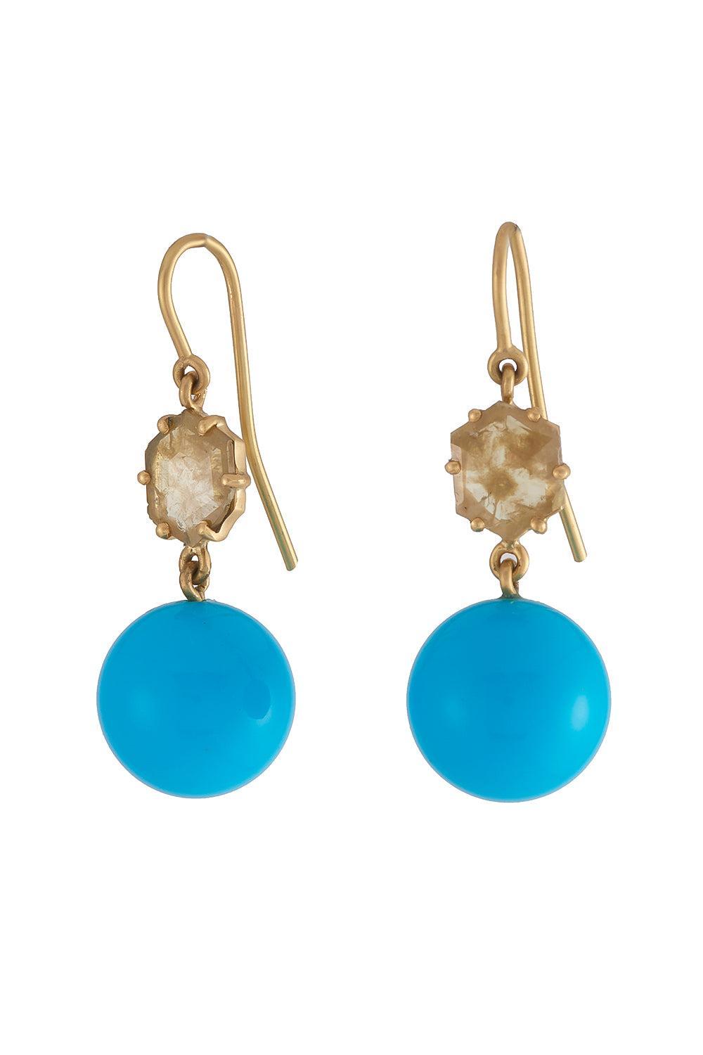 Turquoise Rough Slice Earrings-YELLOW GOLD-JEWELRYFINE JEWELEARRING-SYLVA & CIE
