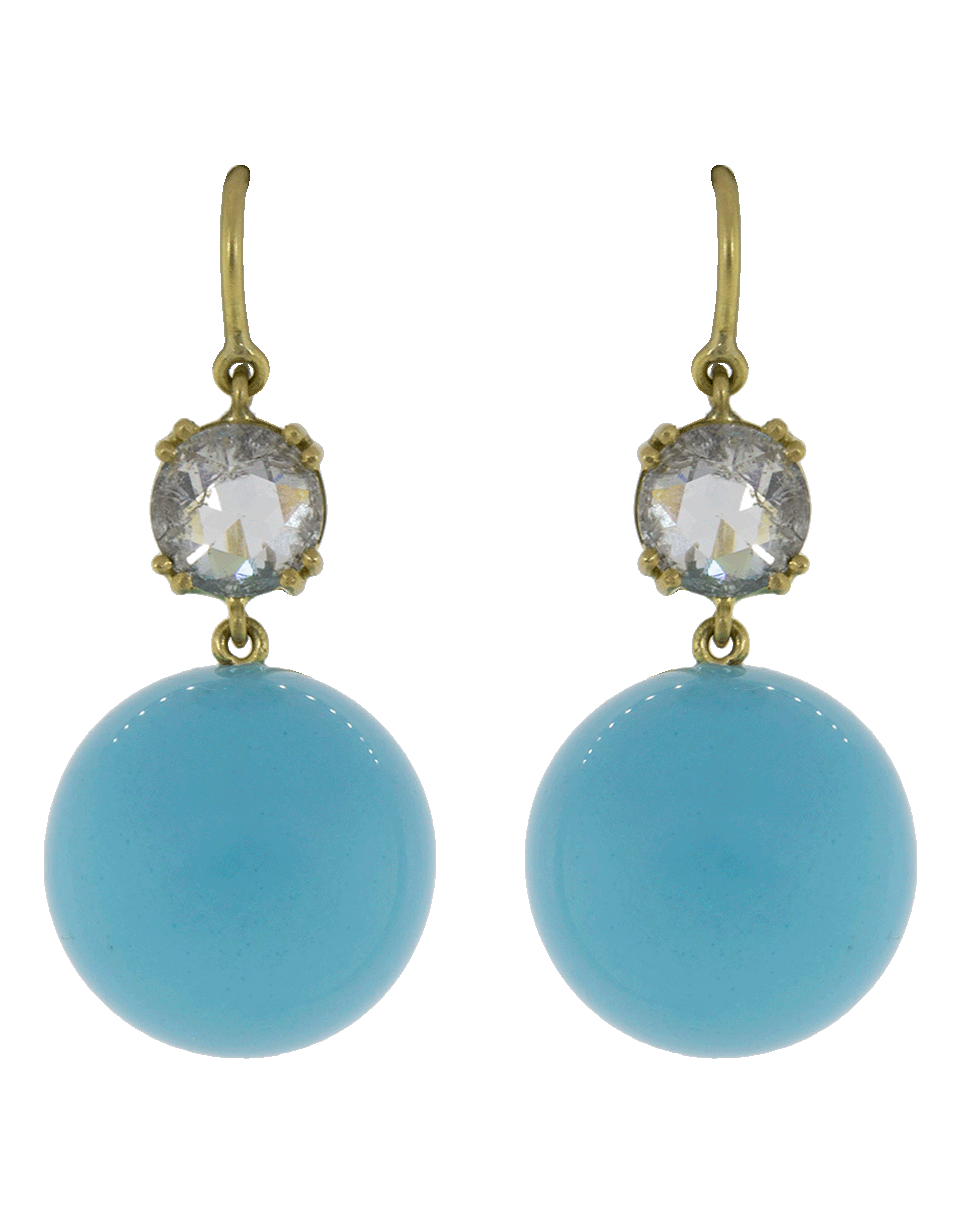 SYLVA & CIE-Turquoise Sphere And Diamond Drop Earrings-YELLOW GOLD