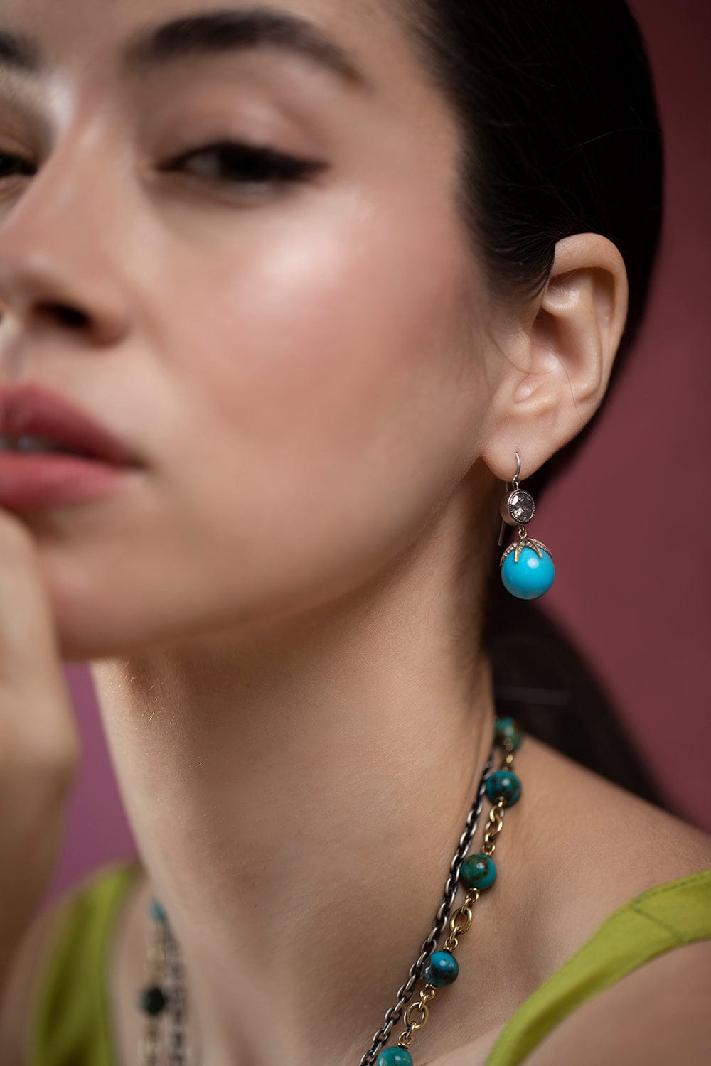 SYLVA & CIE-Turquoise Starlight Earrings-YELLOW GOLD
