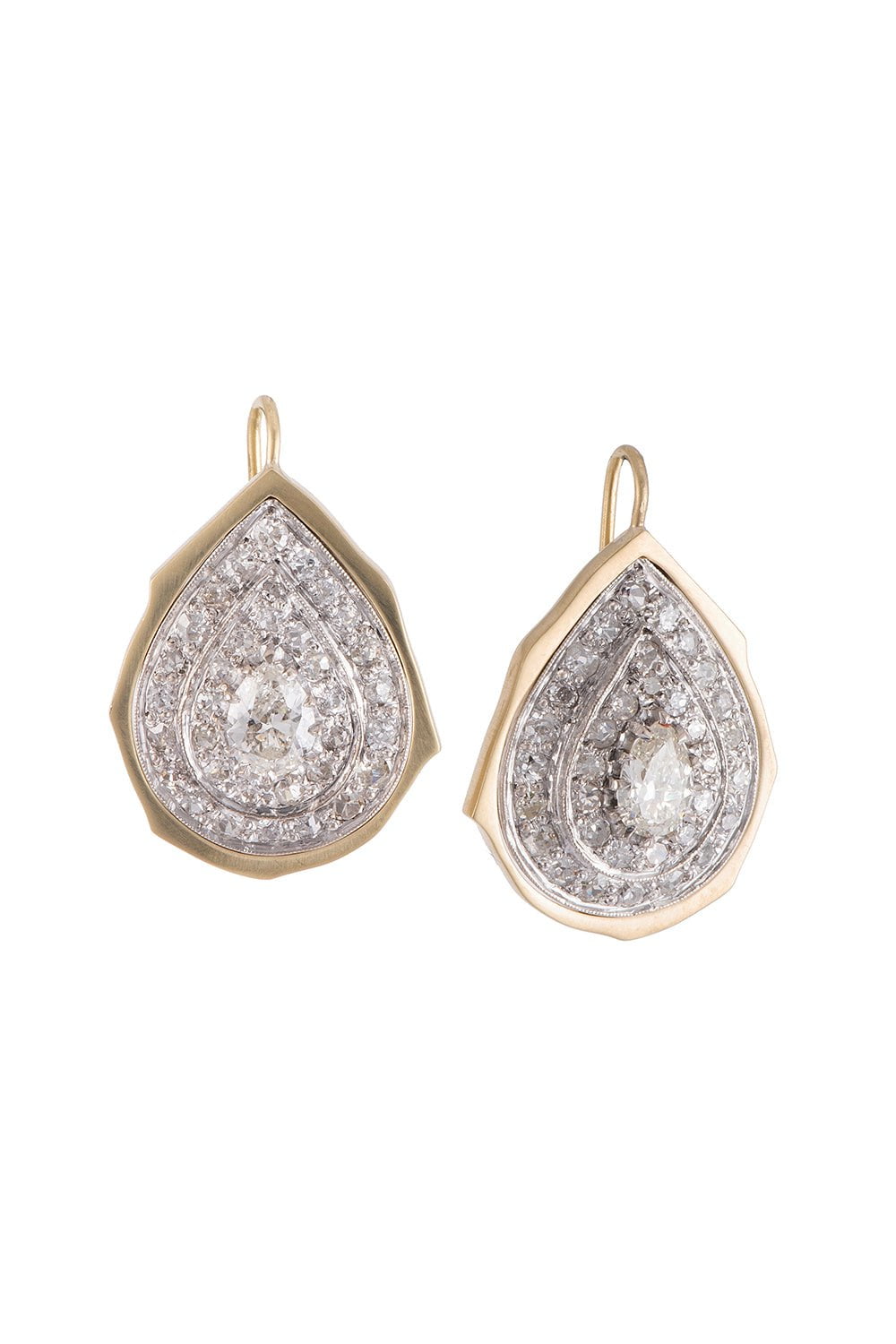 SYLVA & CIE-Vintage Pear Diamond Earrings-YELLOW GOLD
